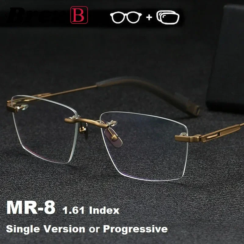 

Ollymurs Myopia Optical Prescription Glasses 1.61 MR-8 Anti Radiation Aspheric Lens High-end Titanium Rimless Eyeglasses Man