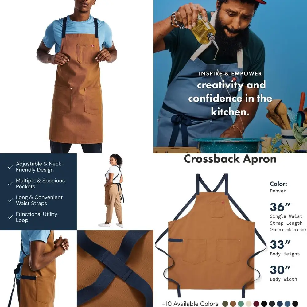 

Professional Cotton Canvas Chef Apron for Men & Women – 100% Cotton, 8oz Fabric, Crossback Design – Kitchen Apron with Denver Br