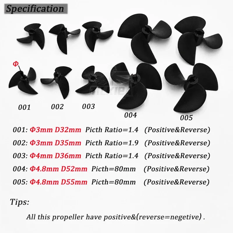 1 par de hélices de barco rc, hélices de nylon com 3 lâminas para eixo de 3mm/4mm/4.8mm, barco rc, 3 lâminas, pás de plástico, peças de brinquedo diy