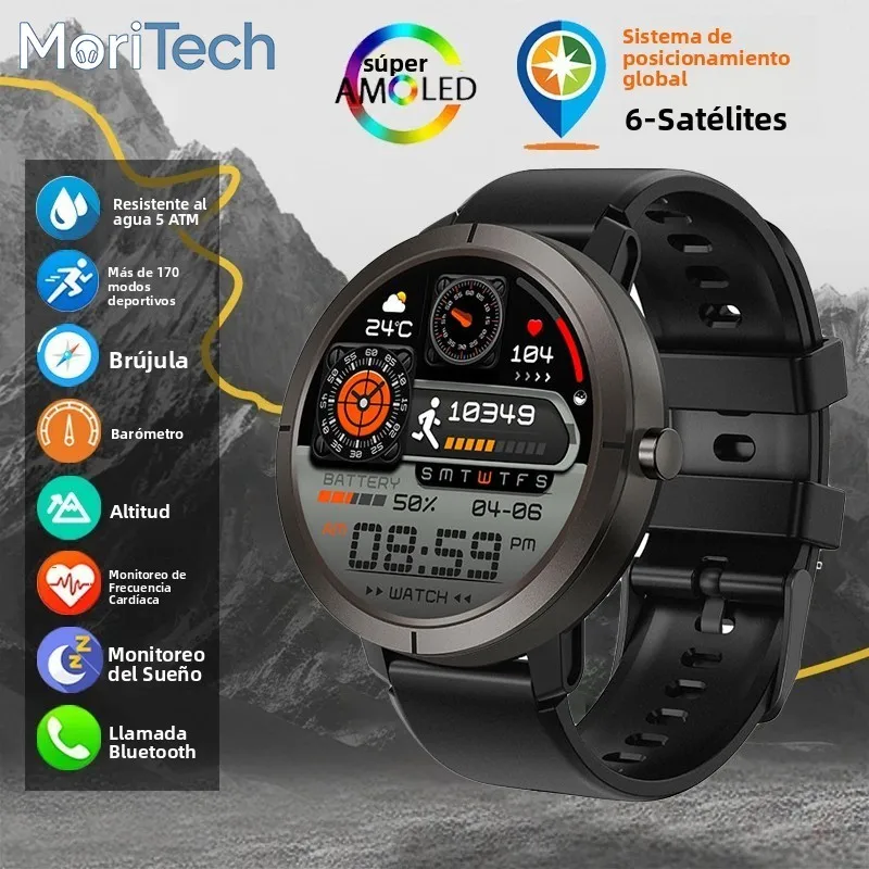 

Смарт-часы MoriTech Sport GPS для мужчин и женщин, водонепроницаемые 5ATM, со встроенным двухдиапазонным GNSS-компасом, военные смарт-часы для Android и IOS