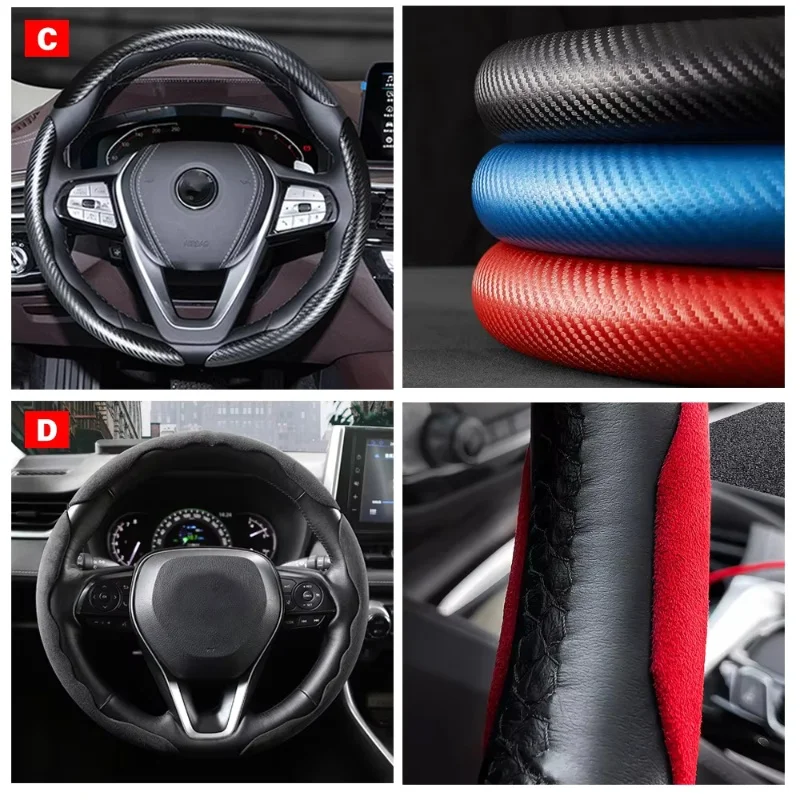 2/3PCS Laser Carbon Fiber Silicone Car Steering Wheel Cover 1K Micro Fiber Leather PVC Wheel Booster Cover Non-Slip Universal image 4
