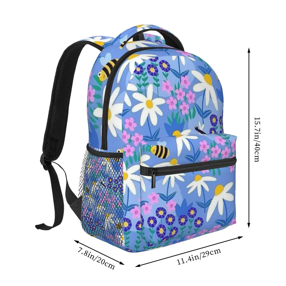 Bee And Daisy In Blue Background Backpack Hot Sale Daypack Large Capacity Kids BookBag School Bag Shoulder Bags for Men Women
