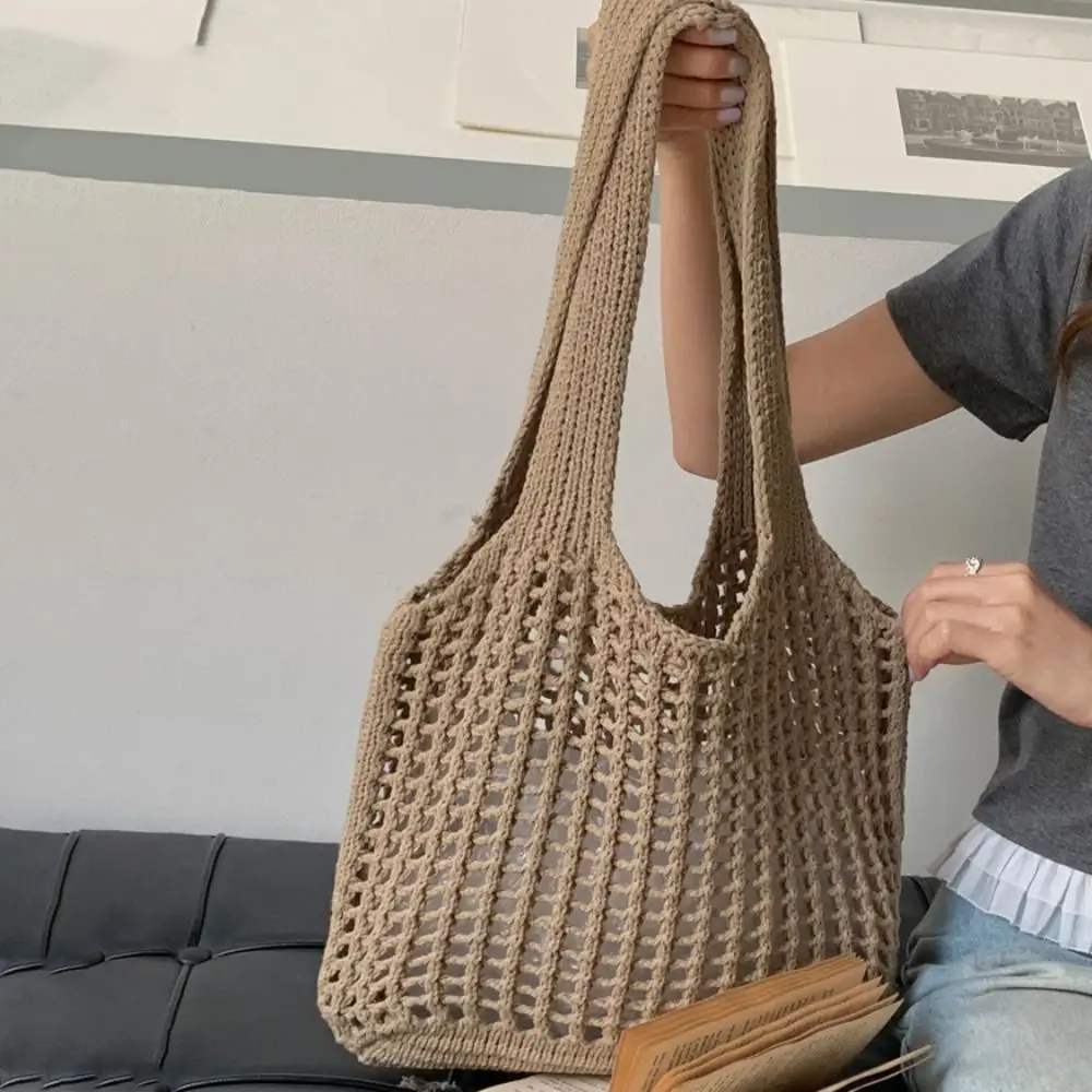 

Simple Shoulder Bag Hollowed Out Knitted Bag Large Capacity Storage Bag Crochet Tote Bag Handbag Bohemian Beach Starw Bag Beach