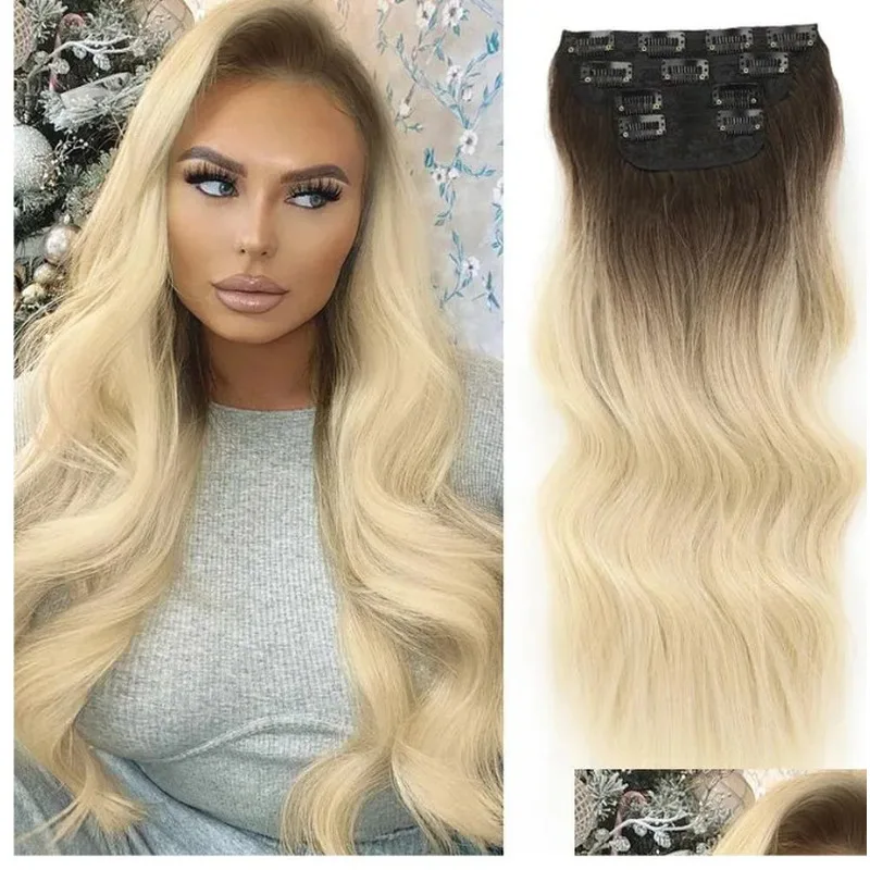 High-temperature synthetic fiber hair extensions, four-piece set, including clips, rollers, and hairpieces, 200g