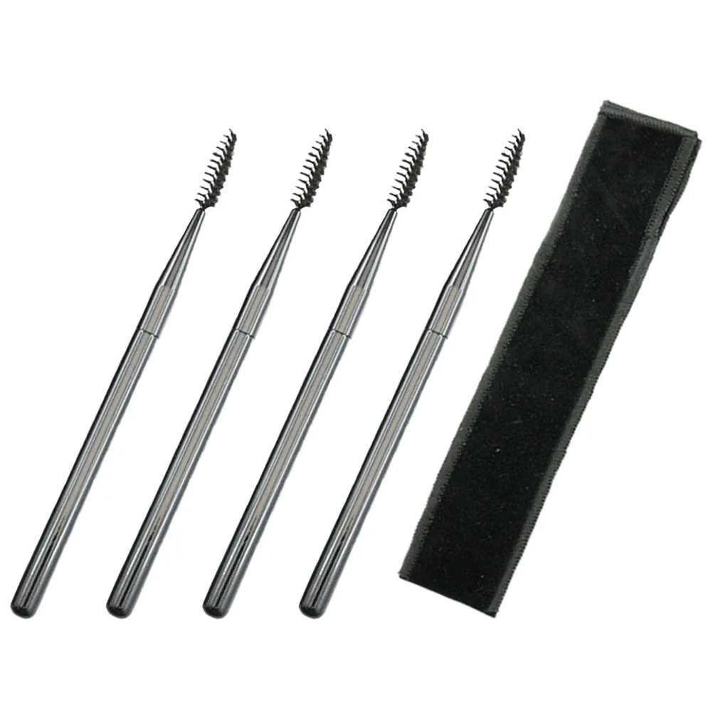4 Uds. Cepillos para pestañas, micropeines para pestañas para aplicación de cejas y rímel, herramientas de maquillaje de ojos compatibles con viajes con bolsa de almacenamiento