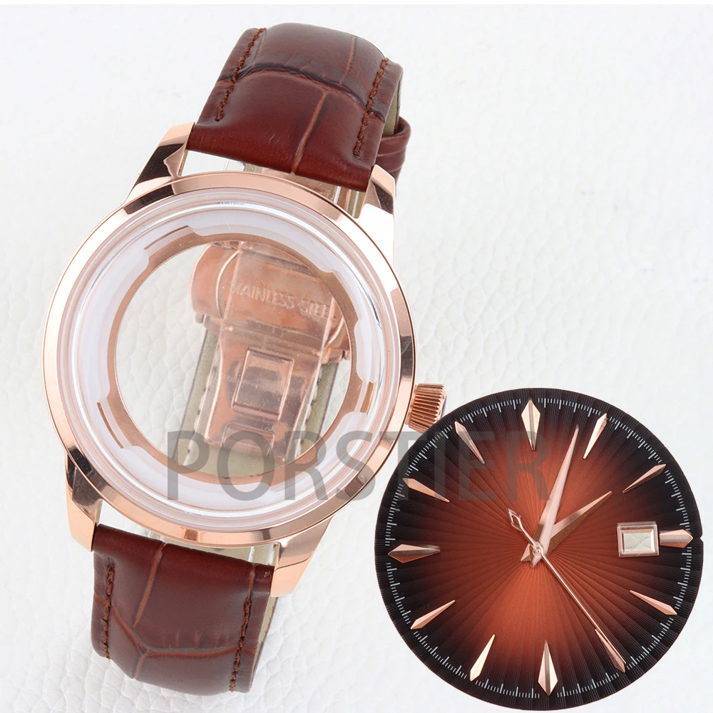 35mm NH35 Dial 40mm Case Arched Glass Stainless Steel for Cocktail Time Presage NH35/NH36 Movement Waterproof Leather Bracelet