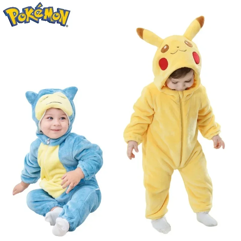 Snorlax Pikachu Cosplay Costume Kawaii Baby Romper Pajamas Newborn Baby Clothes Toddler Rompers Onesie Winter Sleepwear