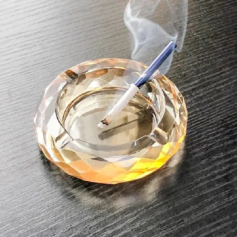 Crystal Glass Ashtray Creative Office Home Hotel Restaurant Round Ashtray Diamond Ashtray Desktop Anti-fly Ash Home Decoration