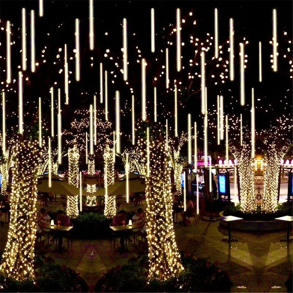 Christmas Light Street Decoration 8 tubi LED Meteor Shower Fairy Lights String US/EU Plug illuminazione esterna Garden Garland Light