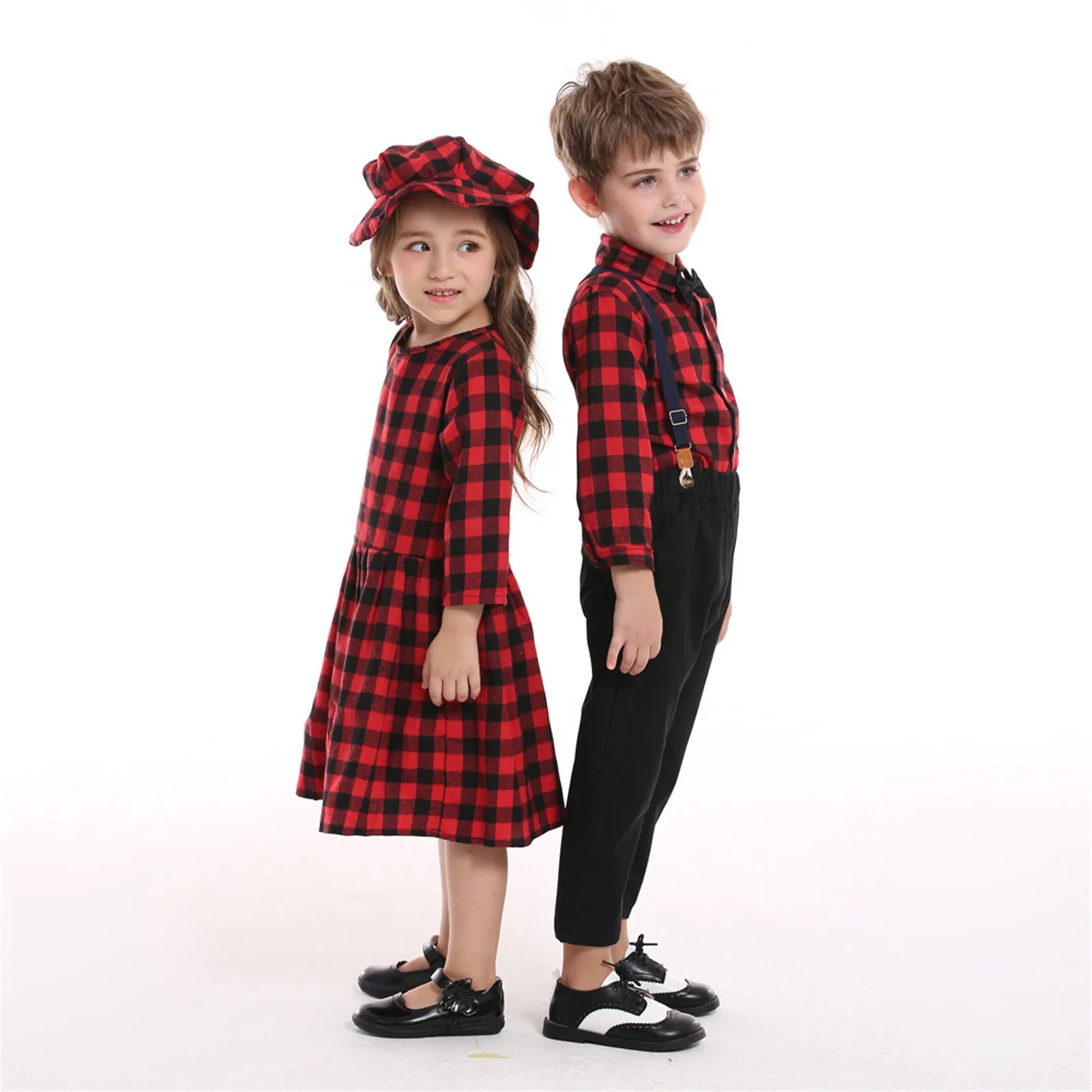 Toddler  Boy Christmas Outfit Baby Boys Dress Suit Plaid Shirt Pants Bowtie Formal Set Kids Boys Clothes Winter Festival Costume