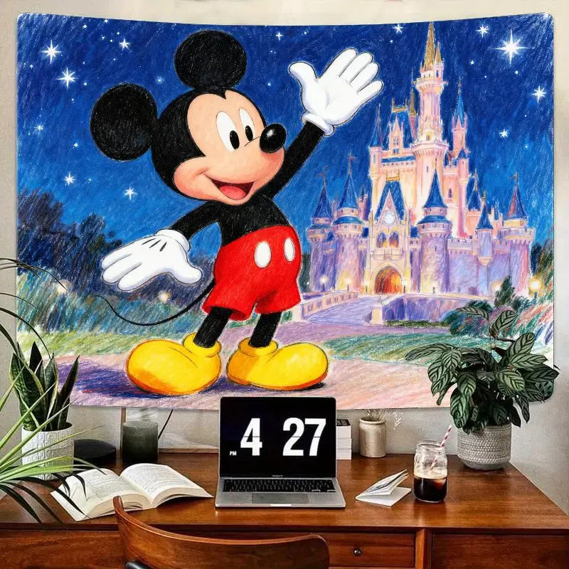 

1PC Disney Mickey Mouse Tapestry Magical Castle Starry Night Polyester Wall Art for Kids Room Living Room Bedroom Decor Gift for