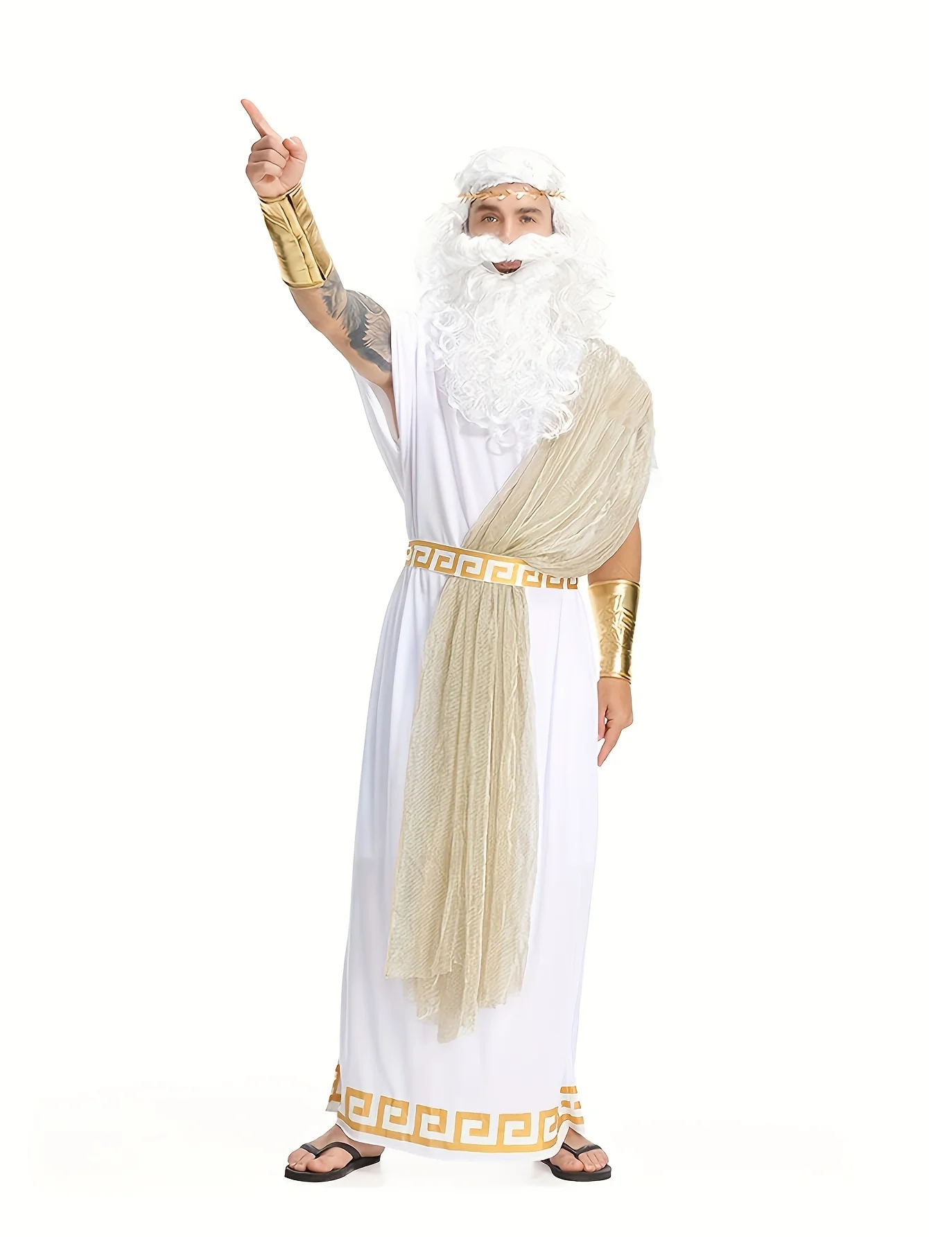 Męski strój Zewusa, greckiego boga, starożytna rzymska toga, bez brody, ze złotymi opaskami na nadgarstki, na Halloween, karnawał, imprezę cosplay.
