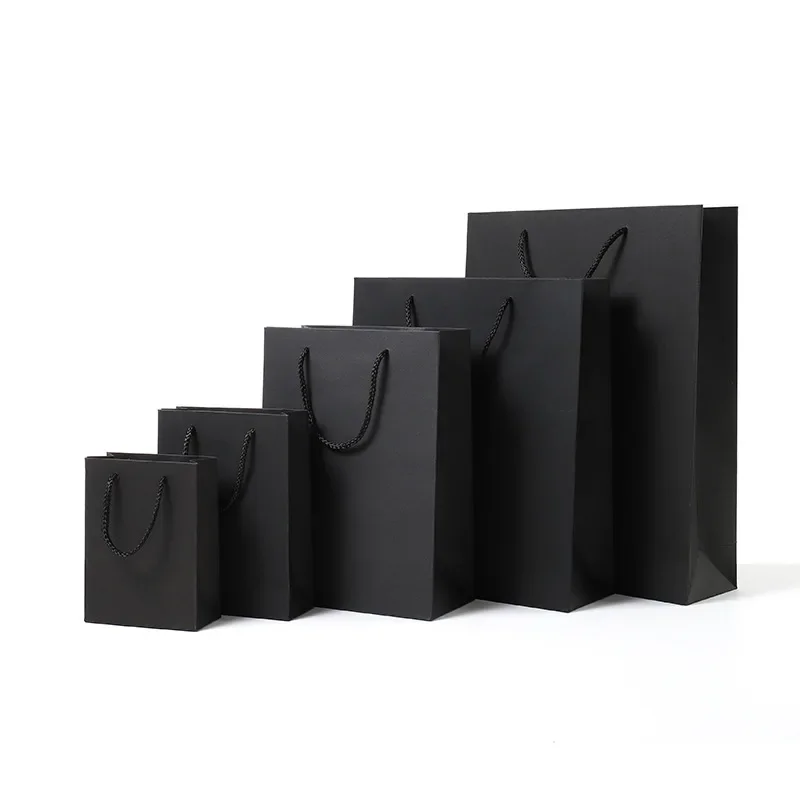 Black High Quality Simple Paper Gift Bag Kraft Paper Candy Bags with Handle DIY Multifunction Wedding Party Gift Package Bags