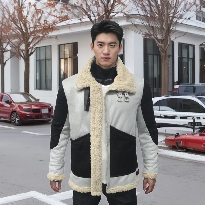 Spot Goods2024Autumn and Winter New Men's Jacket Fur Integrated Thick Coat Suede Men's Coat European Version plus Size Contrast