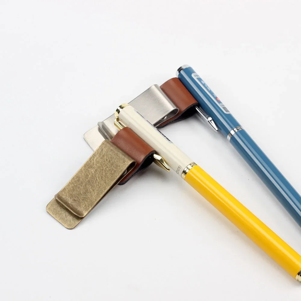 Stifthalter für Reisenotizbücher, Retro-Stil, Metall, Leder, Stiftclip aus Edelstahl, für Reisenotizbücher, Tagebücher, Bürobedarf