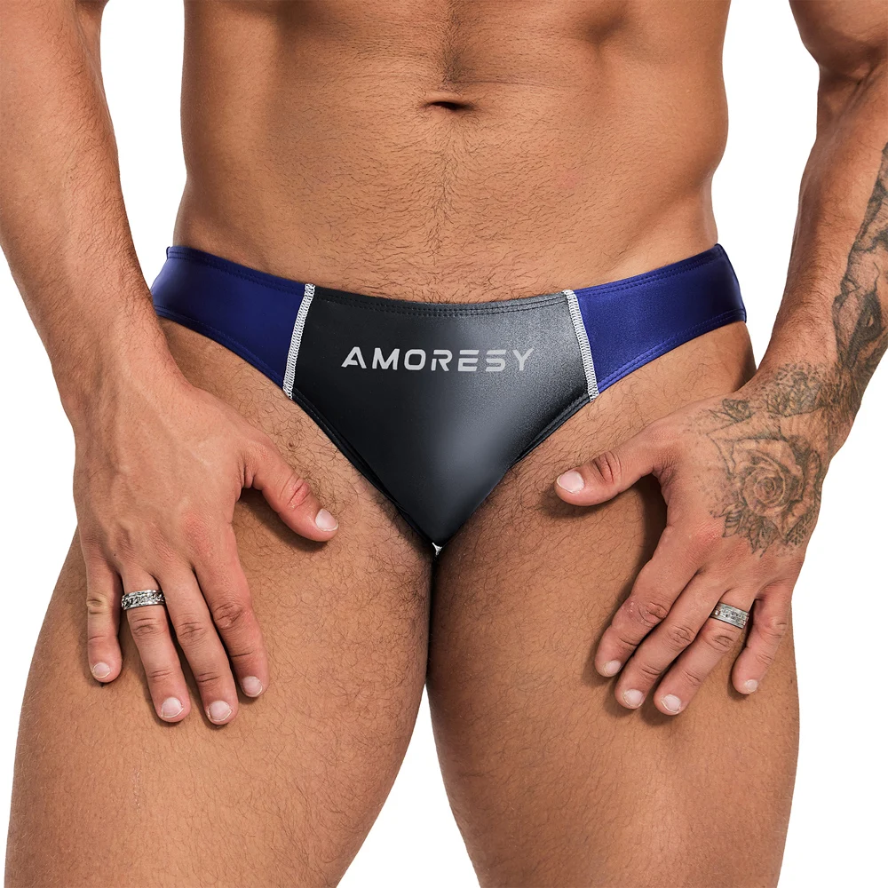 Amoresy Low Waist Gossy Breathable Sports Ice silk Color Matching Underwear Underpants Briefs