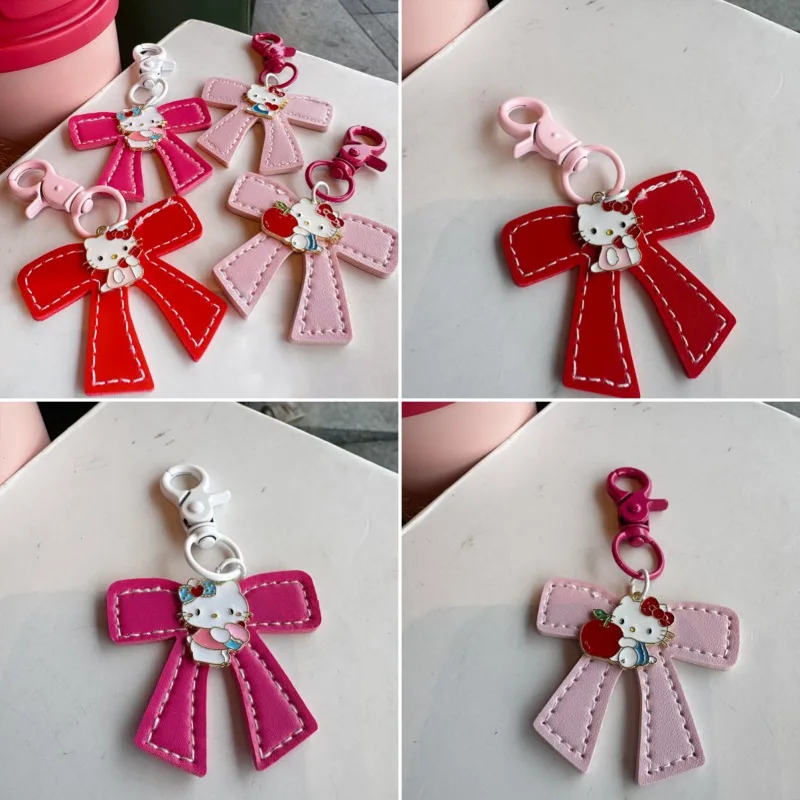

Sanrio Hello Kitty Leather Bow Cute Anime Keychain Pendant Car Key Chain Backpack Phone Chain Anime Hook Accessories Girls Gift