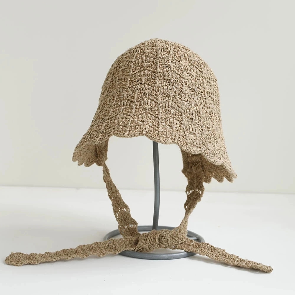 Fashion Knit Back‑open Lolita Hat for Women Breathable Sun‑shading and UV‑protective Bucket Cap for Spring and Summer