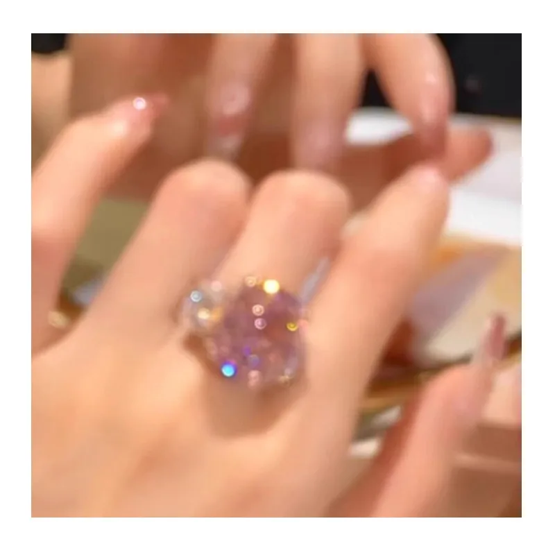 

Explosive Square Diamond Pink Zircon Multi-faceted Ring, New Exquisite Light Luxury Versatile High-value White Ring Ring