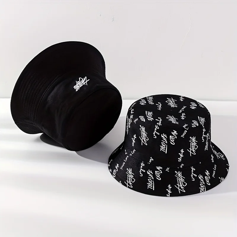 Unisex Letter Embroidery Printing Personality Bucket Hats Fishermen Caps Outdoor Casual Cap Sunscreen Hat