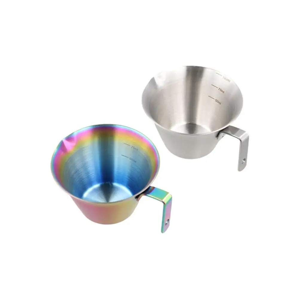 304 Stainless Steel Espresso Measuring Cup Small Cup with Handle Espresso Shot Cup V-Shaped Mouth 100ml Pouring Cup Tomato Sauce