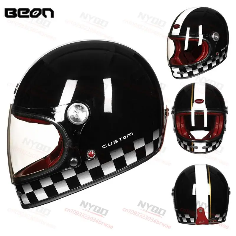 

Мотошлем BEON B510: Легкий, из стекловолокна, для мужчин и женщин, для картинга и авто, ретро-стиль, мотоаксессуары