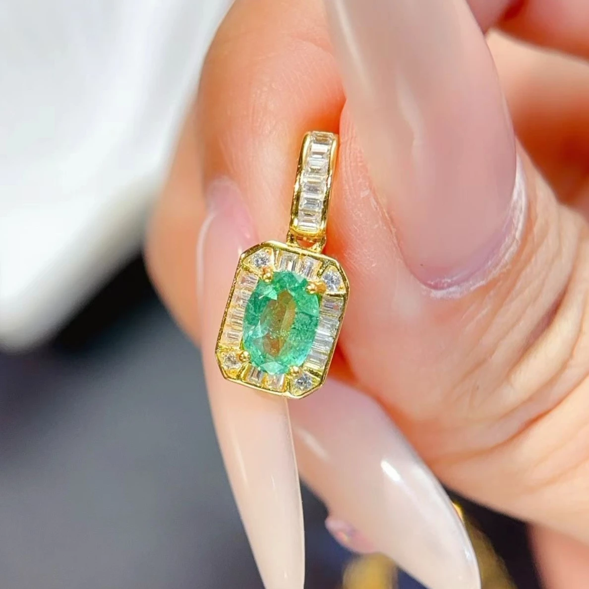 925 Sterling Silver Natural Emerald Pendant Necklace with Certificate 4x6mm Genuine Colombian Emerald Jewelry for Women