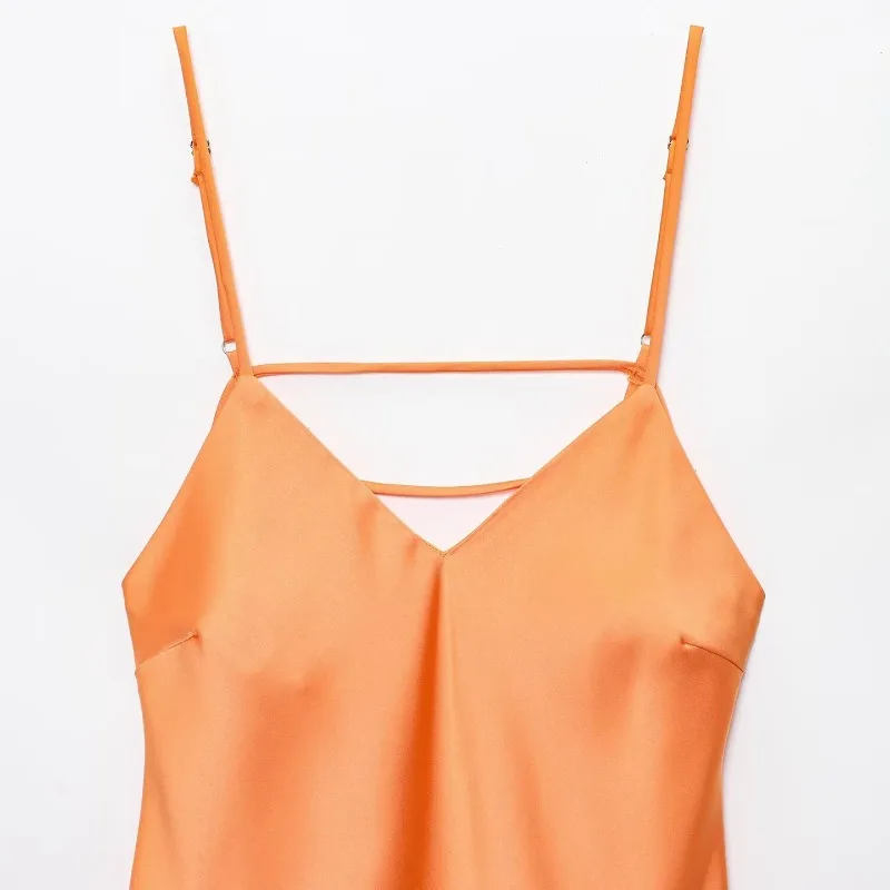 Nuevo vestido de verano con escote en V profundo y textura satinada con tirantes y cuello en V, vestido largo de fiesta con espalda descubierta para Mujer, vestido de noche elegante para Mujer