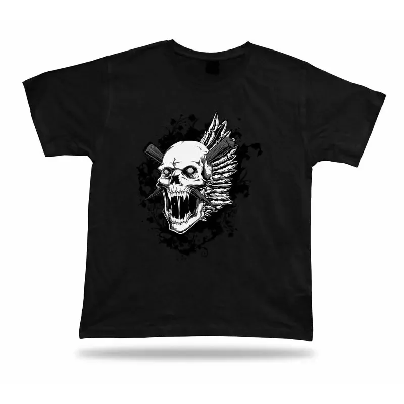 Tshirt Tee Shirt Birthday Gift Idea Screaming Skull Stake Retro Emblam Scary