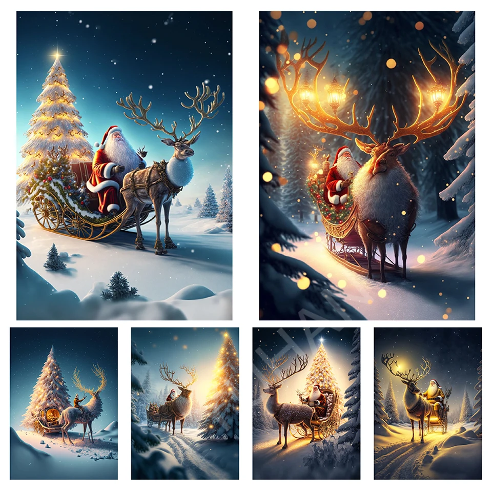 2024 nuova serie regalo di natale fai da te pittura diamante 5D babbo natale scena di neve diamante