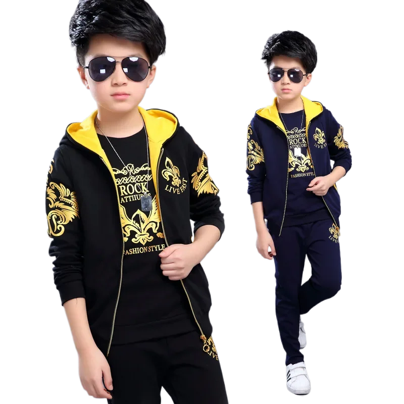 

2024 Sport Boys 3PCS/Set Children' Suit Cotton Hooded Vest + T-Shirts + Pants Kids Sportswear Tracksuit 5 6 7 8 9 10 11 12 Year