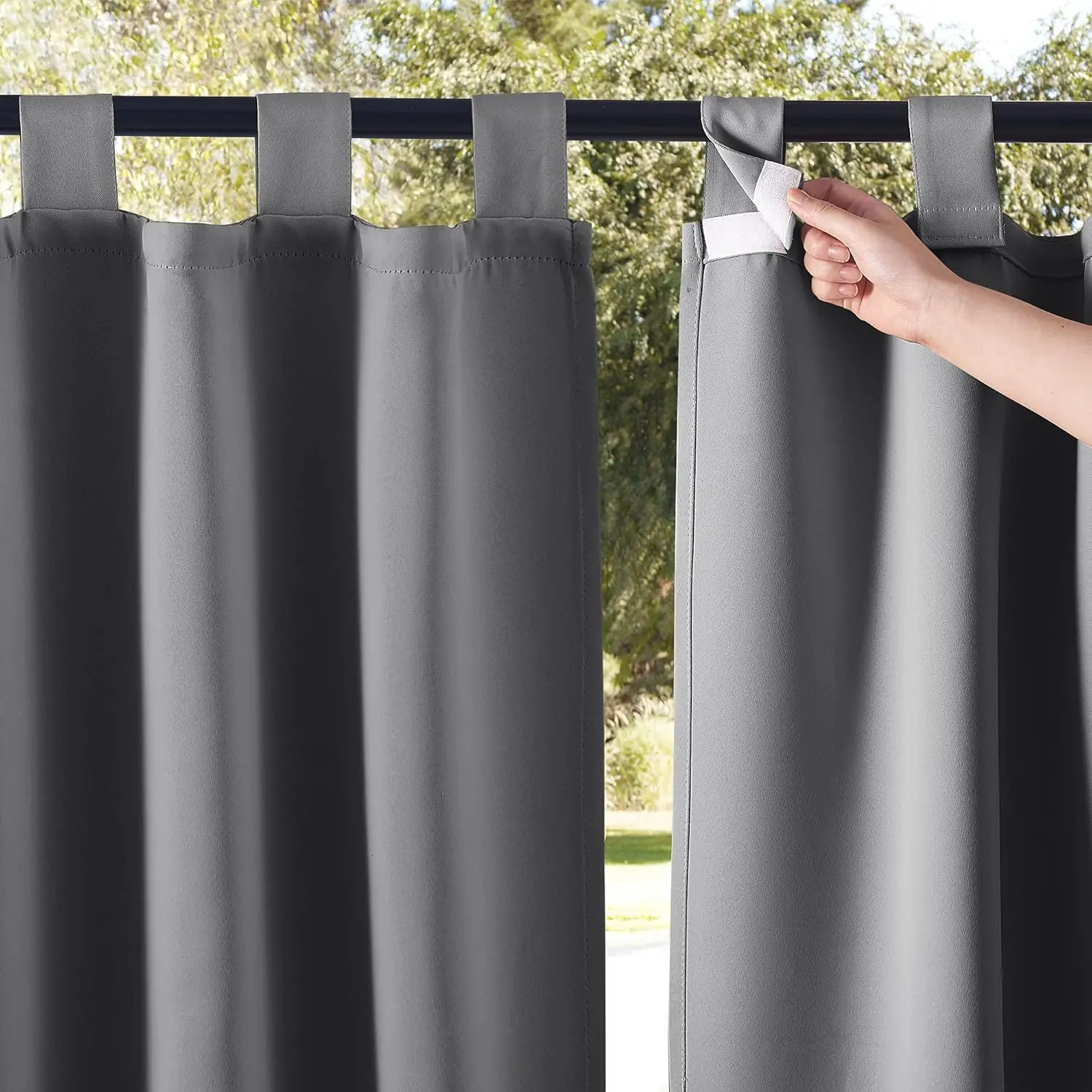 

Extra Wide 84" Outdoor Curtains for Patio Waterproof, Detachable Tab Top Blackout Drapes Heavy Weight for Cabana/Terrace, Grey