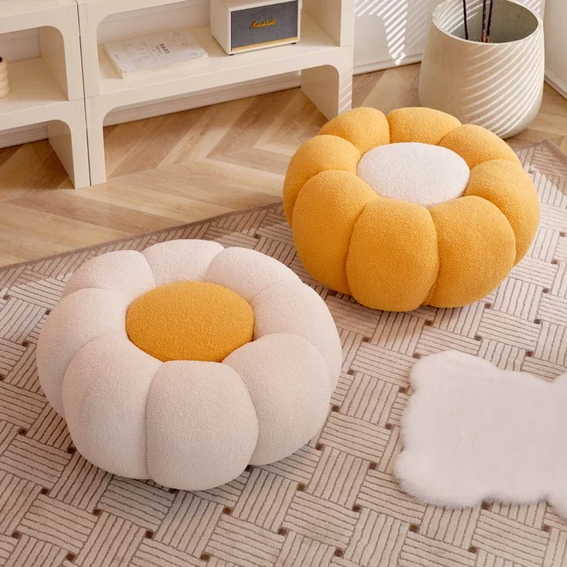 Pumpkin sofa low stool footstool sofa stool white lamb wool simple living room light luxury bedroom single small round stool