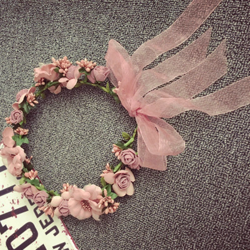 1pc Women Faux Flower Hair Garland Headband Floral Wreath Wedding Hairband Headdress Girls Flower Crown