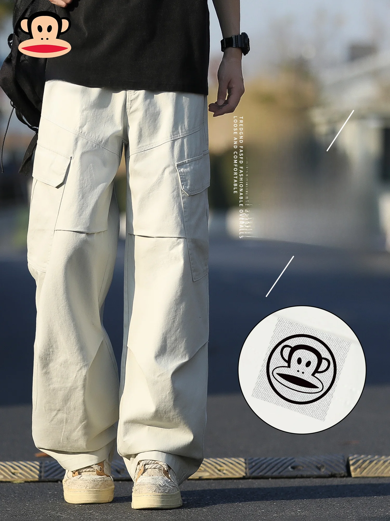 

Весенние повседневные брюки PaulFrank для мужчин, свободные широкие брюки для активного отдыха, длинные брюки из чистого хлопка, прямые брюки, модная брендовая рабочая одежда