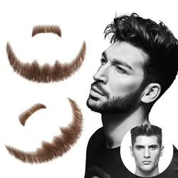 Fake Mustache Realistic Beard Human Hair Full Hand Tied Adults Men Lace Invisible False Beards for Movie Makeup Funny Cosplay