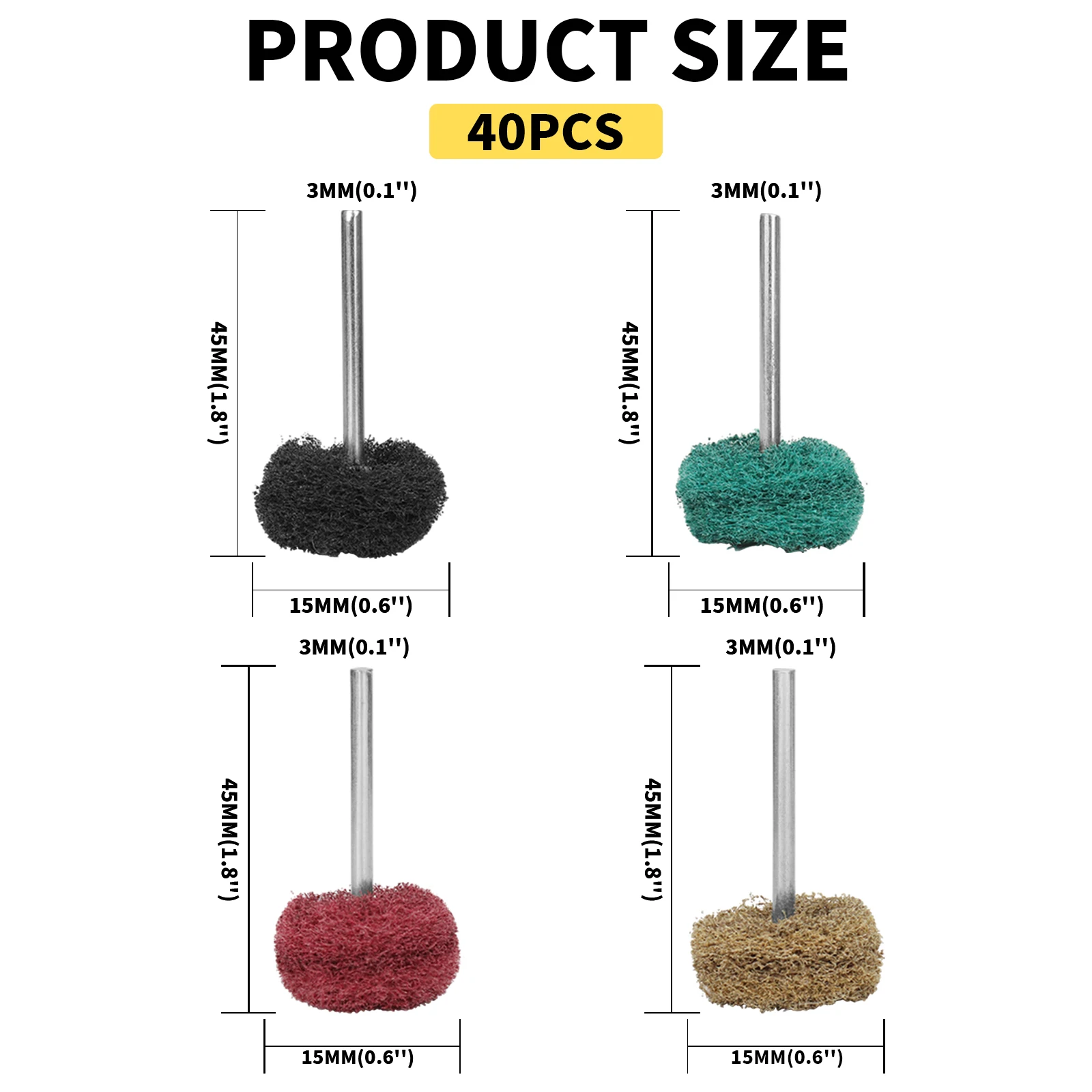 40pcs Mini Drill Abrasive Brush Polishing Buffing Wheel Nylon Buffing Polishing Sanding Head 3mm Shank For Cleaning Rust Remover