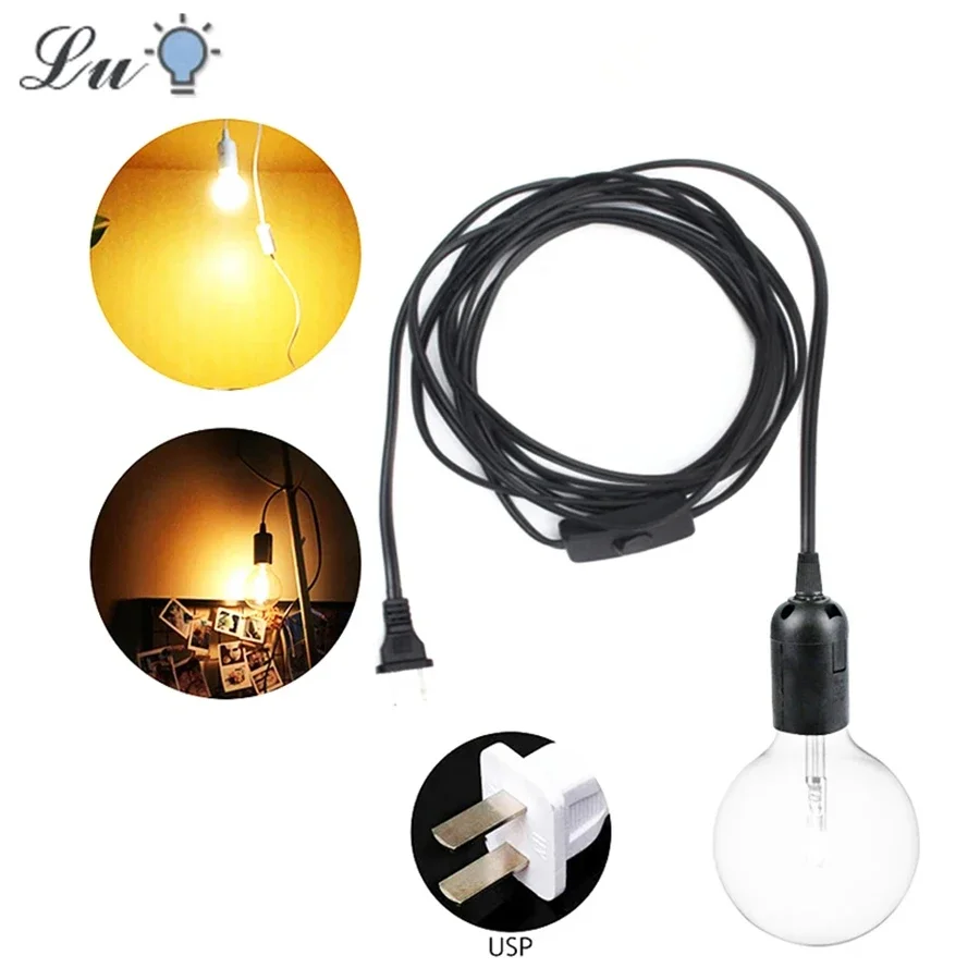 E27 Lamp Bases Pendant Lights 1.8m Power Cord Cable EU/US Plug Adapter With Switch Wire For Socket Hold