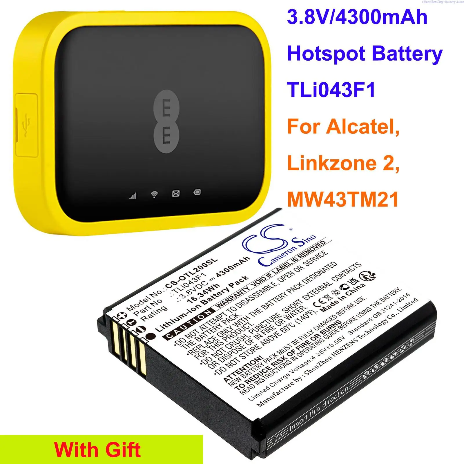 

Cameron Sino 4300mAh Hotspot Battery TLi043F1 for Alcatel Linkzone 2, MW43TM21