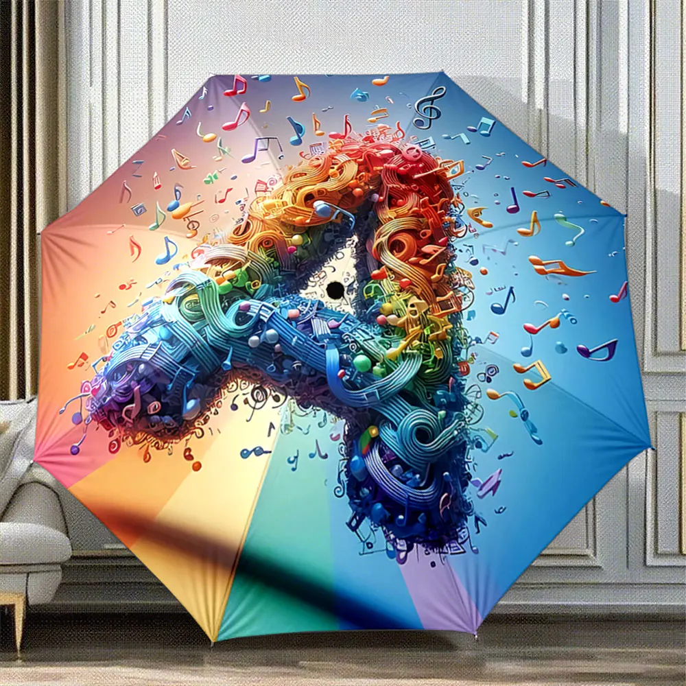 Colorful Musical Note Design Vibrant Art Umbrella Decor portable waterproof sun rain umbrella for outdoor travel beach