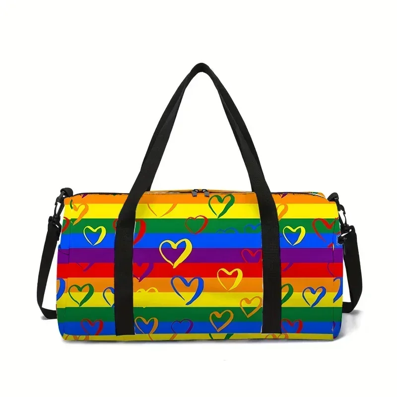 

Rainbow Love Large Capacity Luggage Bag For Boy/Girl Children Best Gift 2D Flat Cartoon Leisure Travel Duffels Bag Fitness Bag