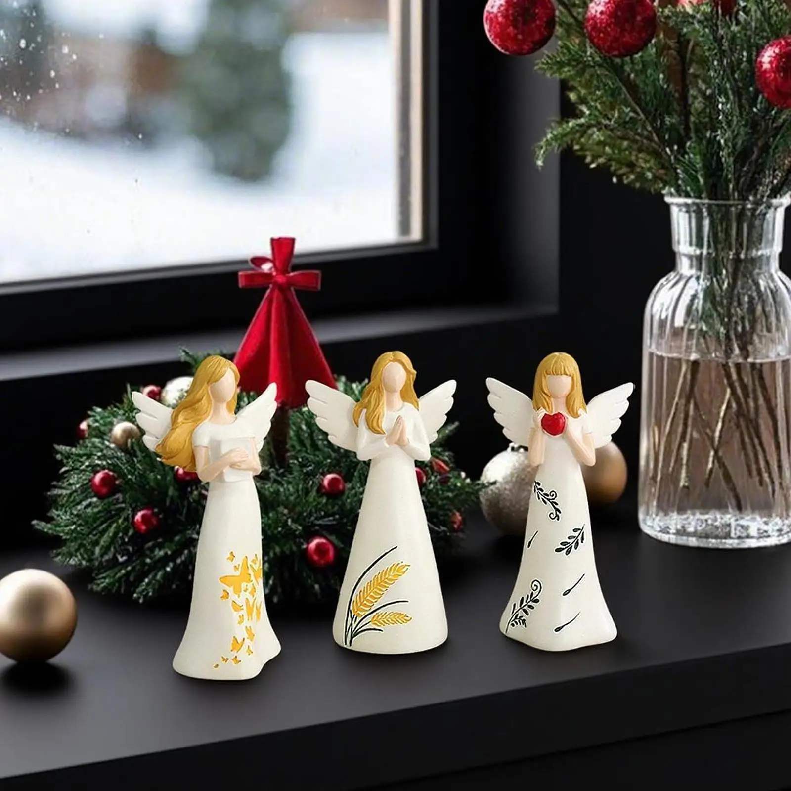 3Pcs Angel Figurines Artwork Decoration,Resin Craft Ornament Desktop Figures for Indoor Bookshelf Birthday Dinning Room Xmas