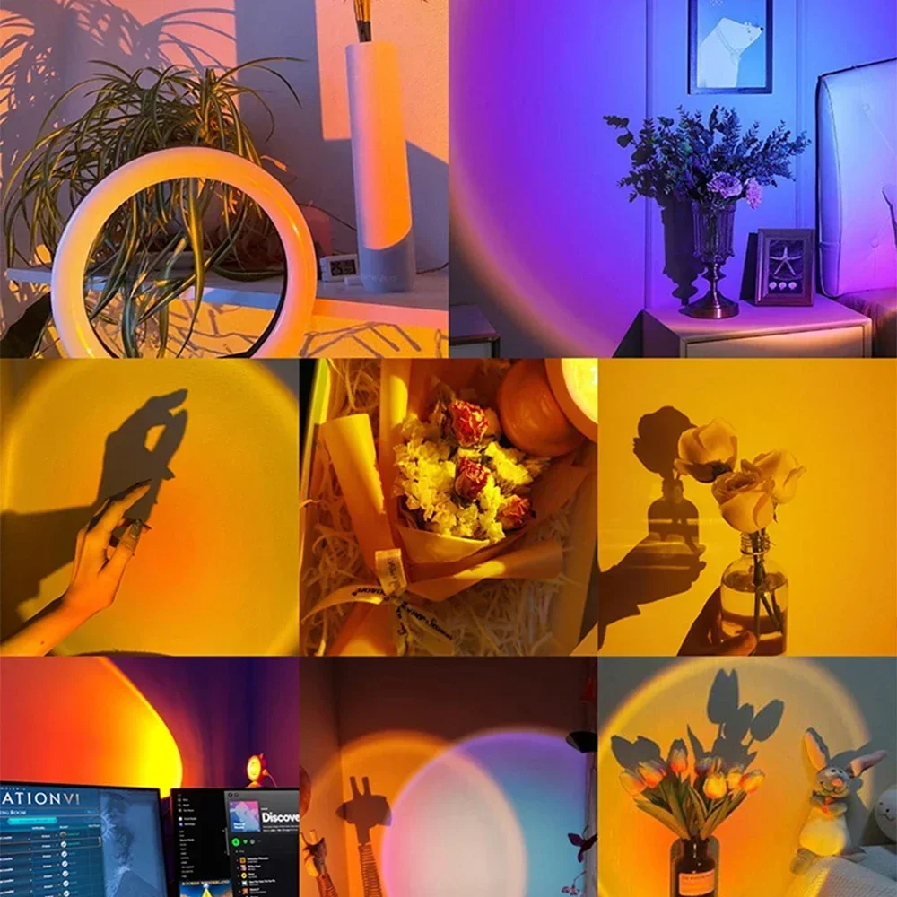 Mini USB Sunset Lamp Led Projector Night Light 16 Colors Switch Rainbow Atmosphere Home Bedroom Background Wall Decoration Gift