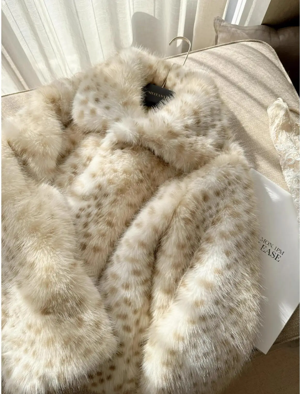 New Winter Cute Animal Leopard Dot Faux Rabbit Fur Coat CHIC Women Lapel Collar Long Sleeve Shaggy Warm Jacket Short Outerwear