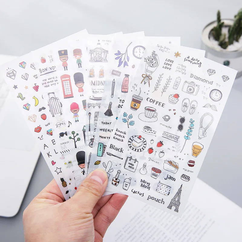 6 Sheets Per Pack Fresh Watercolor Stickers Diary Hand Account Album Stationery Decoration Aesthetic Stickers