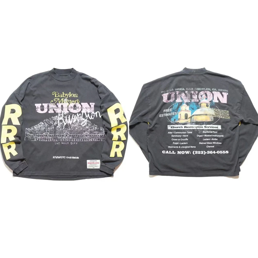 Washed RRR123 UNION SS25 Limited Capsule Series Long Sleeves T-shirt Men Women Best Quality RRR 123 Tops Tee T Shirt