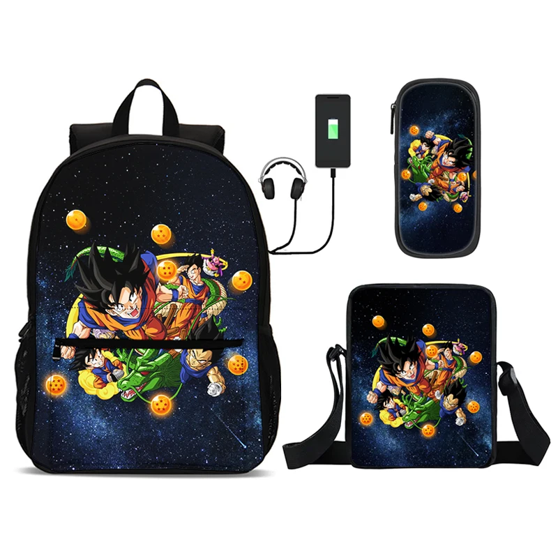 Mochila Dragon Ball Goku, juego de 3 piezas, mochila escolar para niños con bolso de hombro, bolsa para lápices, bolsas para niños y niñas, el mejor regalo, mochila