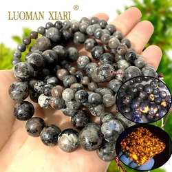 4-12MM Natural Yooperlite Flame Stone Loose Round Spacer Bead Fire Sodalite Feldspar for Jewelry Making DIY Bracelet Accessories