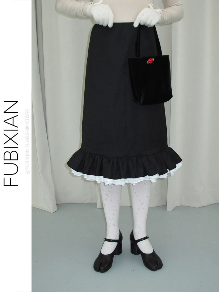 Miu Style Hepburn Black Fish Tail Skirt Women's Autumn Winter New Versatile High-End Feeling Splicing Fashionable Korean Vers...
