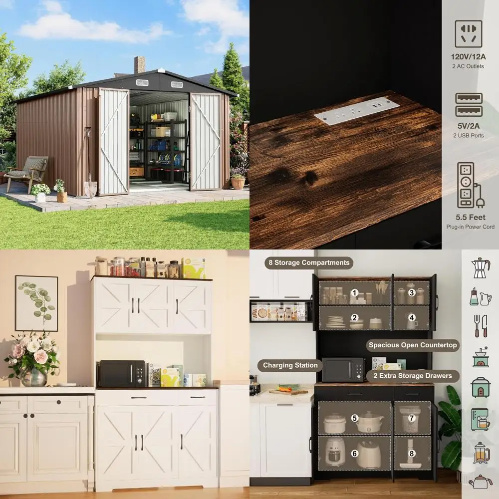 سقيفة تخزين خارجية متينة من الفولاذ المجلفن: 10 × 12 قدم مع قاعدة وأبواب مزدوجة قابلة للقفل للدراجات والأدوات #1